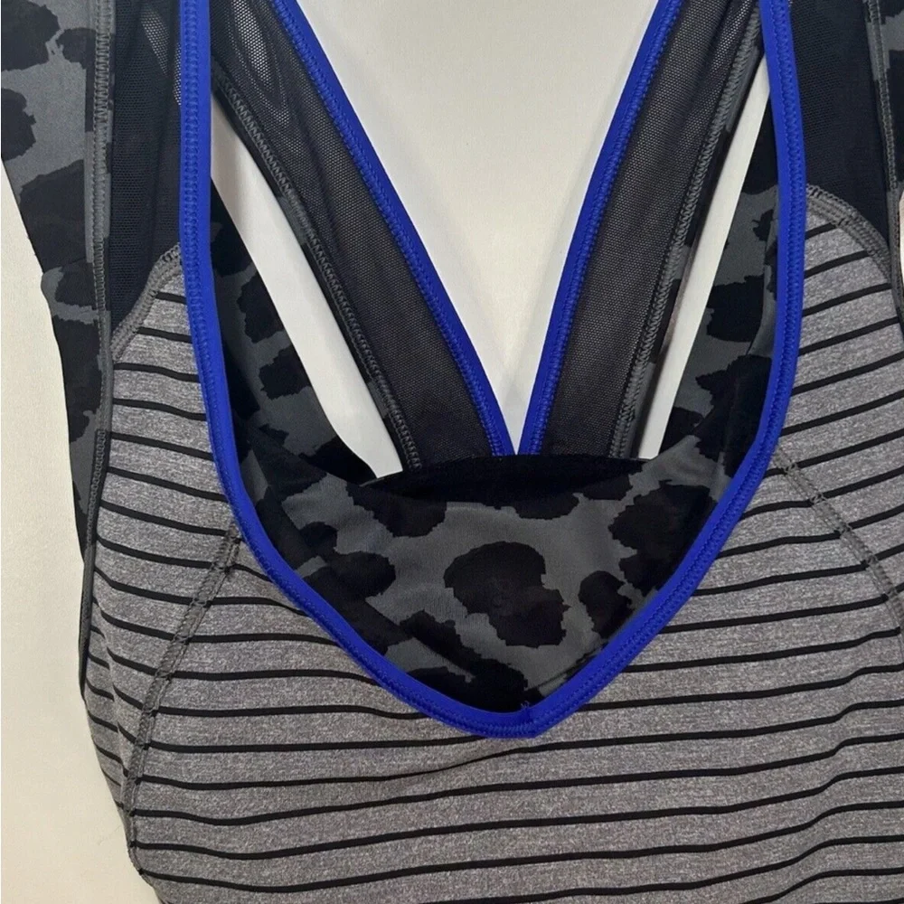 Lululemon super sport tank parallel stripe heather slate black cheetah print 4